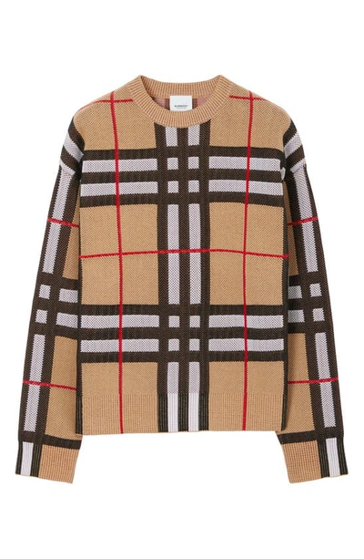 Burberry Check Technical Cotton Sweater In Beige