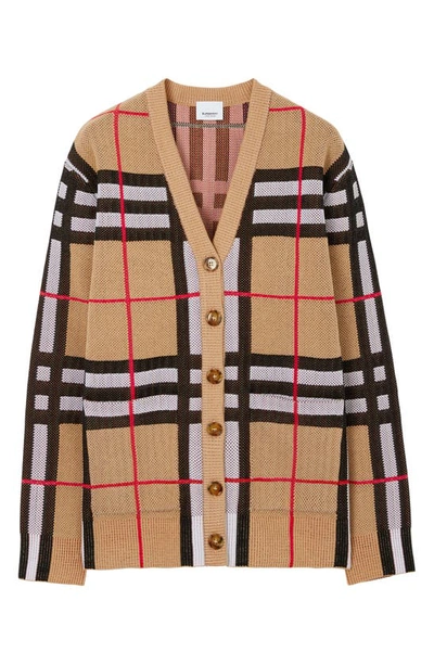 Burberry Check Technical Cotton Cardigan In Beige