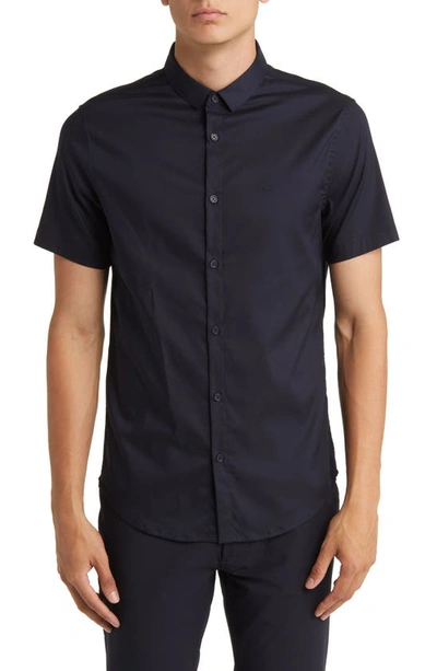 Armani Exchange Ultra Stretch Short Sleeve Button-up Shirt In Navy