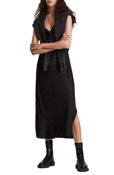 Allsaints Hadley Cowl Slip Dress In Black