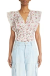 ISABEL MARANT LONEA FLORAL CENTER RUCHED BLOUSE