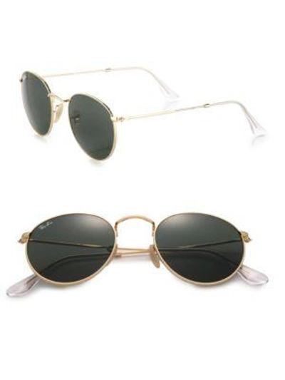 Ray Ban Rb3447 50mm Round Sunglasses In Gold Black