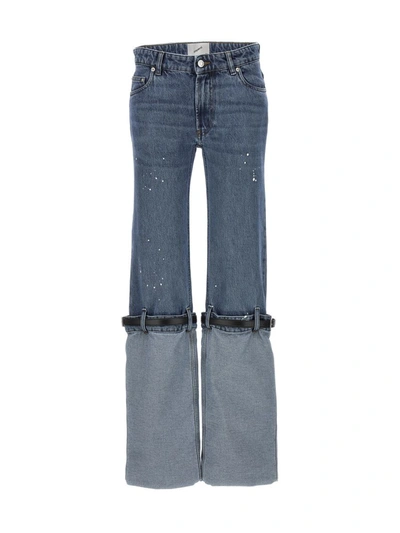 Coperni Hybrid Belted Distressed Mid-rise Straight-leg Jeans In Blue