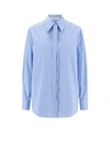 Valentino Stripe Neck-tie Cotton Collared Shirt In Blue