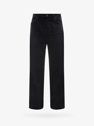 Valentino Denim Trousers With Toile Iconographe Print In Black