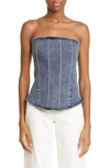 Miaou Libra Studded Strapless Denim Corset Top In Duran