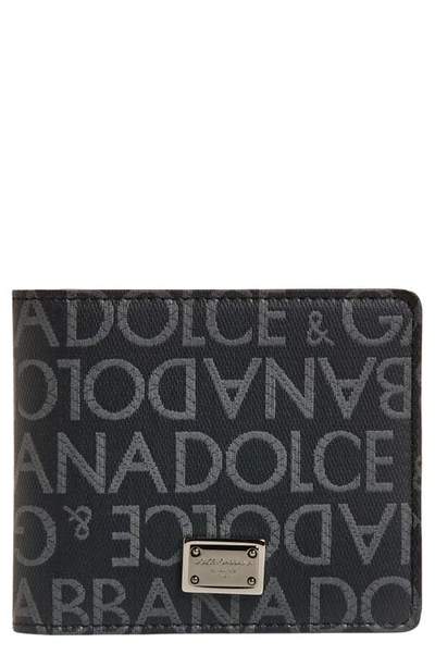 Dolce & Gabbana Allover Logo Billfold Wallet In Black/ Grey