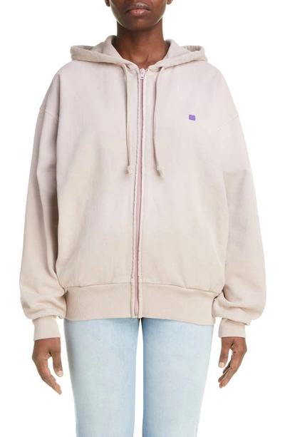 Acne Studios Fiah Face Patch Organic Cotton Zip Hoodie In Dusty Beige