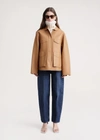 Totême Double-breasted Croc-effect Leather Blazer In Camel