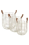 COSMO BY COSMOPOLITAN SILVERTONE METAL GLAM STORAGE BASKET WITH FAUX LEATHER HANDLES