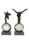 VIVIAN LUNE HOME BRONZE POLYSTONE PEOPLE SCULPTURE WITH SILVERTONE BALL STAND