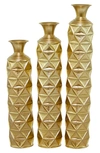 GINGER BIRCH STUDIO GOLDTONE METAL TALL DISTRESSED VASE WITH 3D TRIANGLE PATTERNS