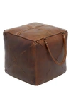 SONOMA SAGE HOME BROWN CANVAS POUF WITH LEATHER HANDLES