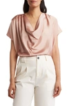 RENEE C RENEE C COWL NECK SHORT SLEEVE SATIN TOP