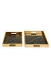 VIVIAN LUNE HOME GOLD PLASTIC GEOMETRIC TRAY WITH BLACK GLASS