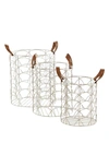 COSMO BY COSMOPOLITAN SILVERTONE METAL GLAM STORAGE BASKET WITH FAUX LEATHER HANDLES