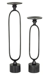 VIVIAN LUNE HOME BLACK ALUMINUM PAPER CLIP PILLAR CANDLE HOLDER WITH MARBLE BASE