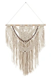 Ginger Birch Studio Cream Cotton Intricately Woven Macramé Wall Decor With Beaded Fringe Tassels In White