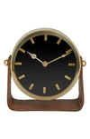 VIVIAN LUNE HOME GOLD STAINLESS STEEL CLOCK WITH FAUX LEATHER STAND