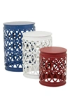 WILLOW ROW MULTICOLORED METAL CONTEMPORARY GEOMETRIC ACCENT TABLE WITH LASER CARVED TRELLIS DESIGN