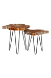 GINGER BIRCH STUDIO BROWN TEAK WOOD CONTEMPORARY ACCENT TABLE WITH BLACK METAL HAIRPIN LEGS