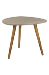 GINGER BIRCH STUDIO GRAY WOOD OUTDOOR ACCENT TABLE WITH CONCRETE INSPIRED TOP & SLENDER TAPERED LEGS