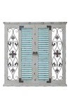 SONOMA SAGE HOME BEIGE WOOD WINDOW SHUTTER WALL DECOR WITH METAL SCROLLWORK RELIEF