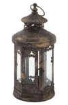 SONOMA SAGE HOME BROWN METAL CANDLE LANTERN WITH INTRICATE SCROLL WORK