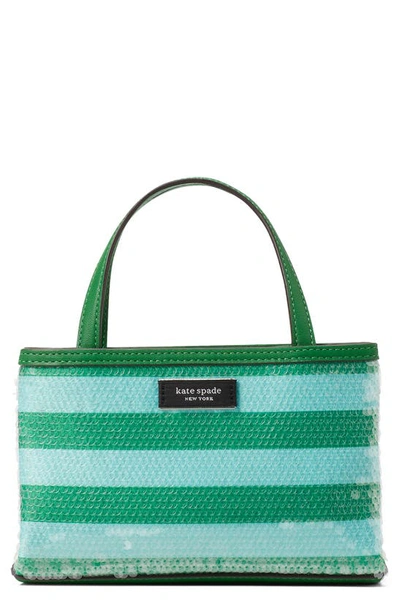 Kate Spade Sam Icon Seaside Mini Stripe Sequin Tote Bag In Fresh Greens Multi