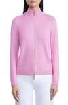 Lafayette 148 Cotton/silk Tape Fitted Bomber Sweater In Pink Madder