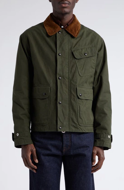 Drake's Wader Water Repellent Waxed Cotton Jacket In Green