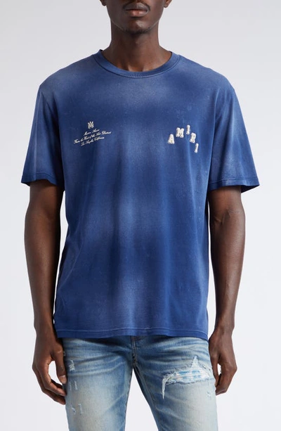 Amiri Blue Crewneck T-shirt In 420 Blue