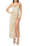 Afrm Delaney Knot Slit Hem Maxi Slipdress In High Summer Ditsy