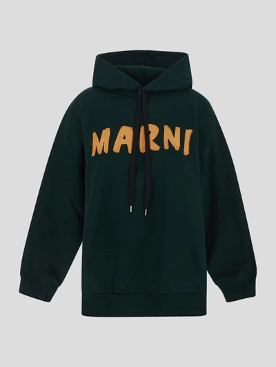 Marni Side Slits Logo Sweatshirt In Green