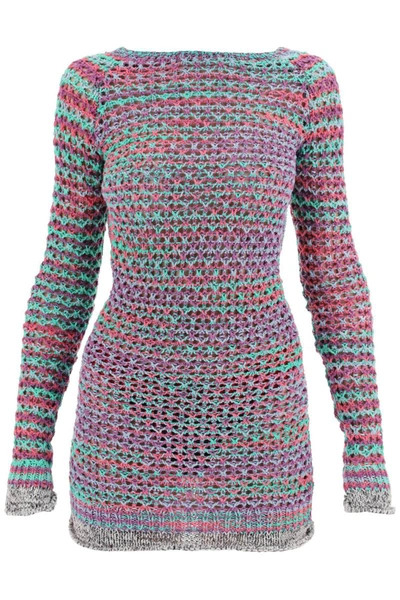 Attico Open-back Crochet-knit Cotton-blend Mini Dress In Multicolor