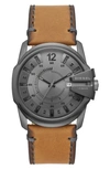 Diesel Men's Master Chief Three-hand Brown Leather Watch 46mm In Gunmetal
