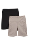 Yogalicious Set Of 2 Lux High Waist Side Pocket Bike Shorts In Satellite Black
