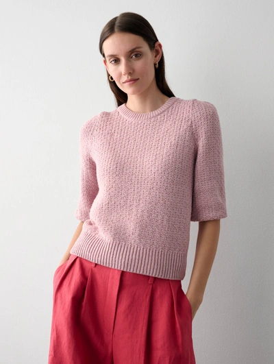 White + Warren Cotton Textured Puff Sleeve Top In Muted Rose