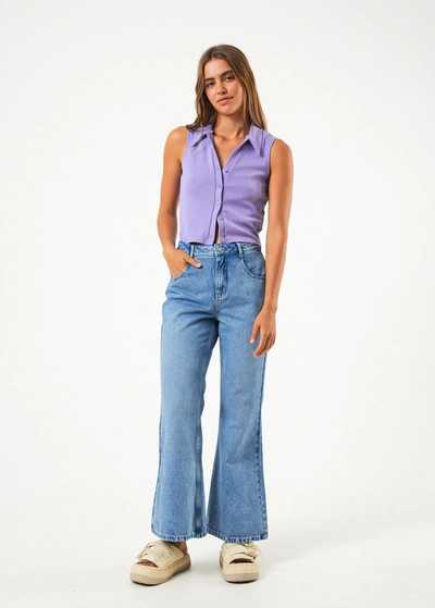 Afends Hemp Denim Flared Leg Jean In Colour-blue