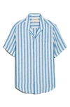 Madewell Linen Striped Shirt In Canal Blue