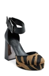 Dkny Barracf Womens Animal Print Calf Hair Ankle Strap In Black/ Latte