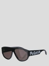 Alexander Mcqueen Graffiti-print Square-frame Sunglasses In Blacksmoke