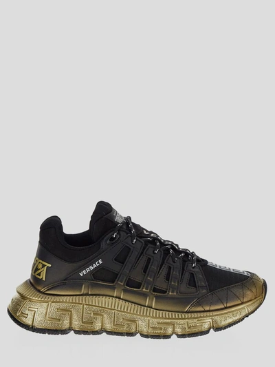 Versace Logo Sneakers In Black+gold