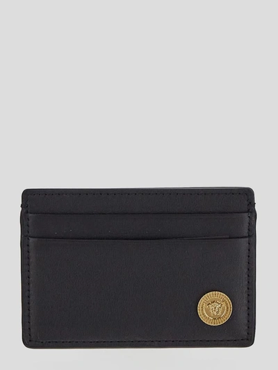 Versace La Medusa Leather Card Holder In Black