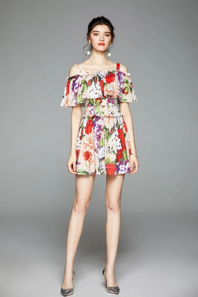 Kaimilan Multicolor Day A-line Off The Shoulder Strap Micro Floral Printed Dress