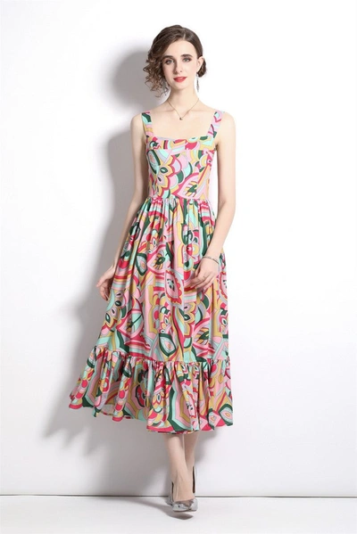 Kaimilan Multicolor Day A-line Strap Printed Maxi Dress In Pink