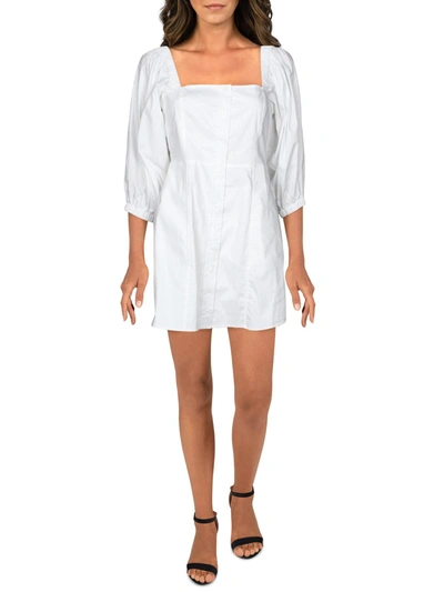 Danielle Bernstein Womens Puff Sleeve Button Mini Dress In White