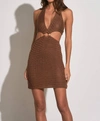 ELAN Crochet Mini Halter Cut Out Dress In Brown