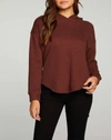 Chaser Linen French Terry Long Sleeve Shirttail Pullover Hoodie In Truffle In Brown
