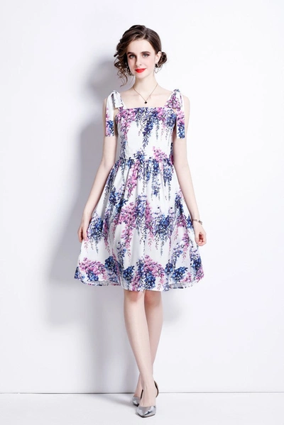 Kaimilan Purple Day A-line Off The Shoulder Strap Knee Floral Dress In Multi